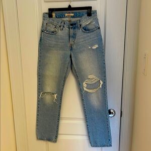 Blue Straight Leg Distressed Jeans